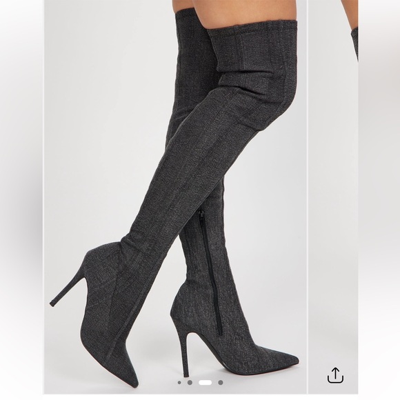 Like new Fashion Nova Holding It Down Over The Knee Boots - Black Wash size 6.5 - Picture 3 of 5